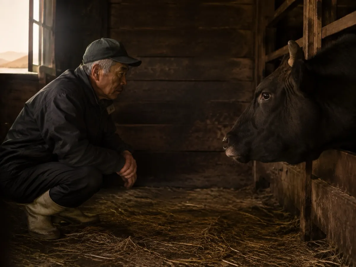 An Iga cattle barn at dawn