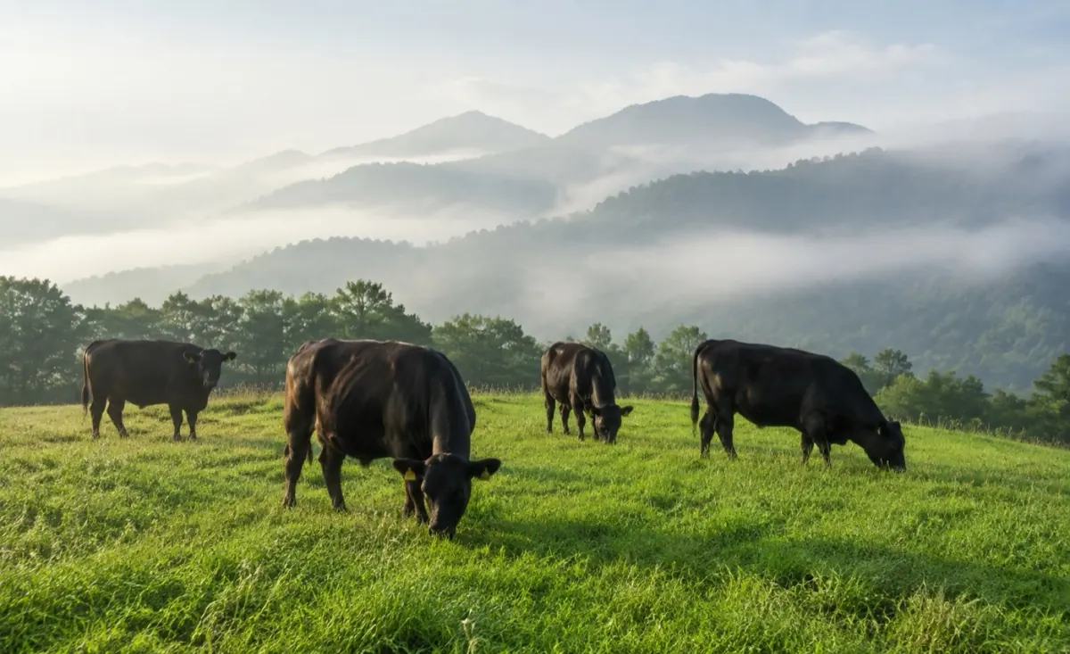 A healthy Japanese Black grazing on Iga grassland
