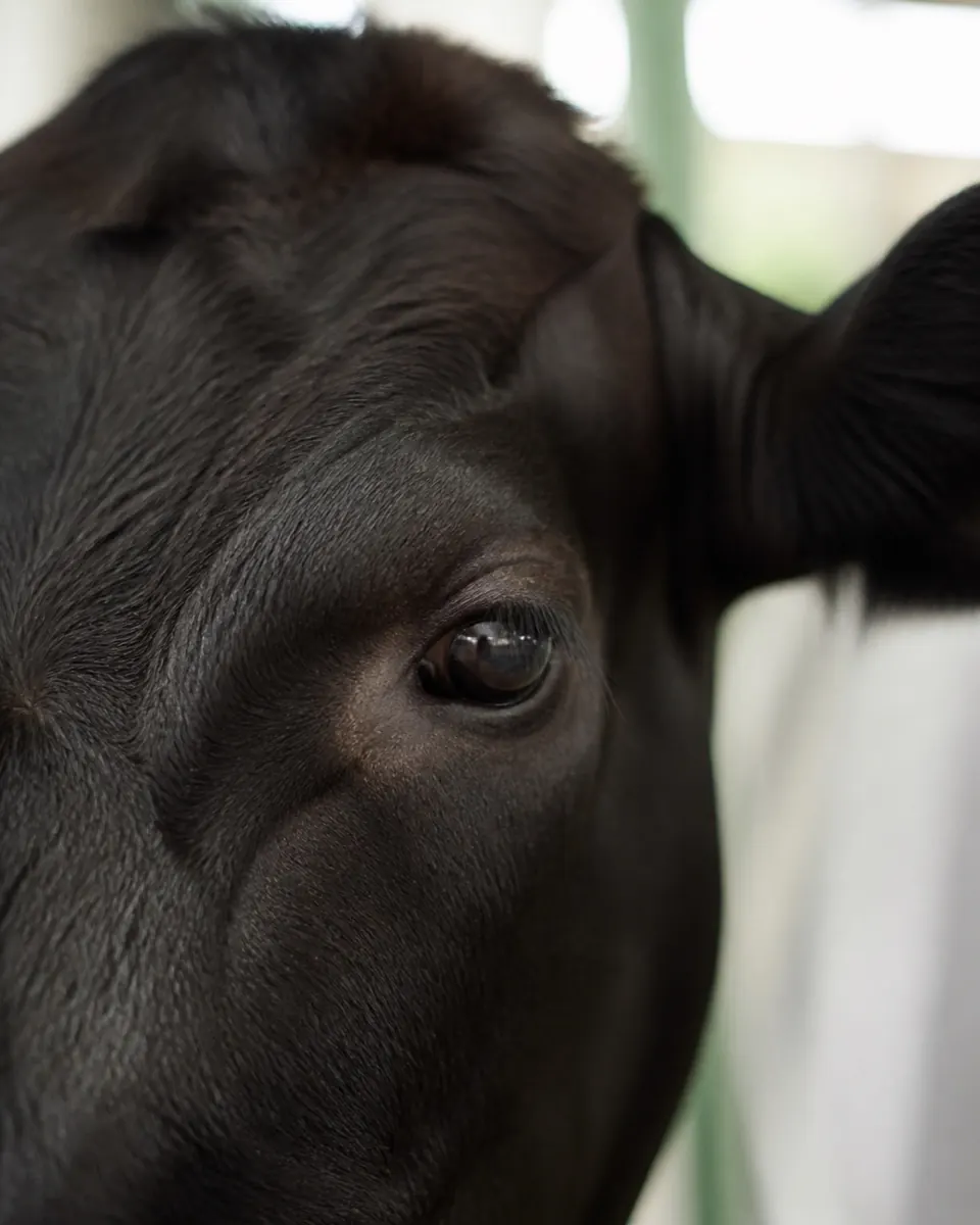Close-up of a Japanese Black's eye and glossy coat